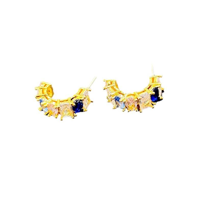 Summer Exaggerated Earrings Women'S High-End Sense C-Shaped Full Diamond Zircon Stud Earrings