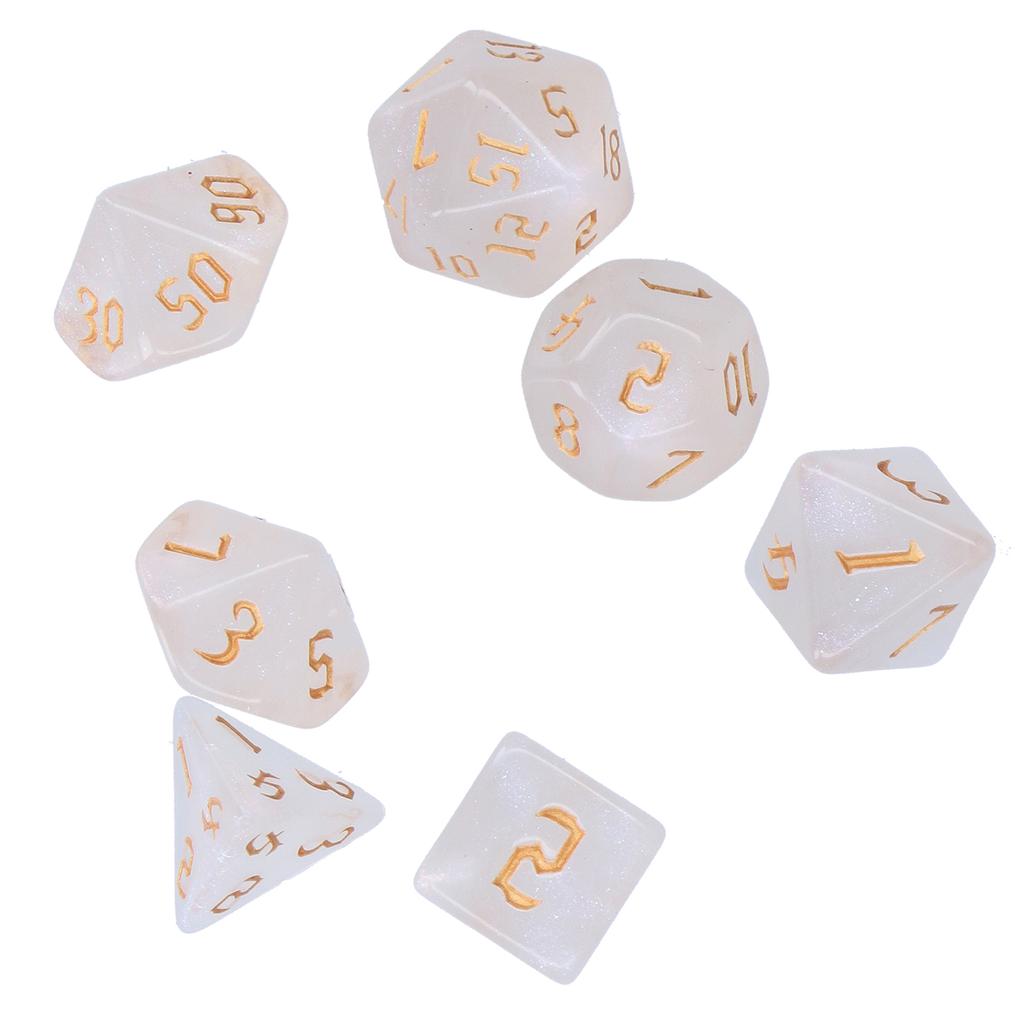 7pcs Polyhedral Dice Acrylic White Polyhedral 7‑Die Dice Game Toys for Role Playing