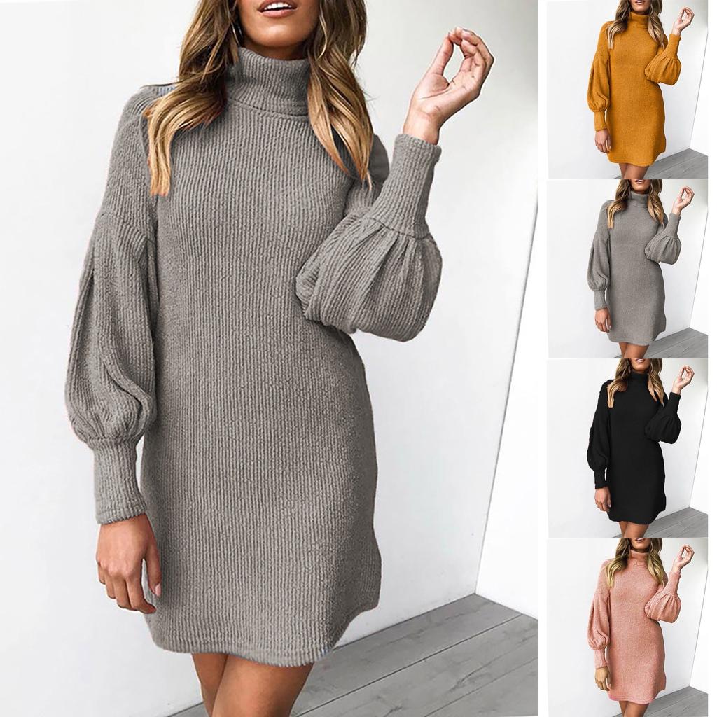Casual Fashion Women's Thread Solid Color Round Neck Long Sleeve Hip Dress