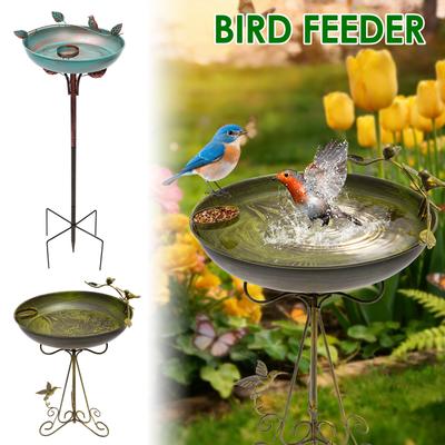Garden Bird Bath Iron Outdoor Birdbath Feeder with Small Bowl Rustproof Standing Bird Bath Water Bowl for Garden Yard Lawn Decor