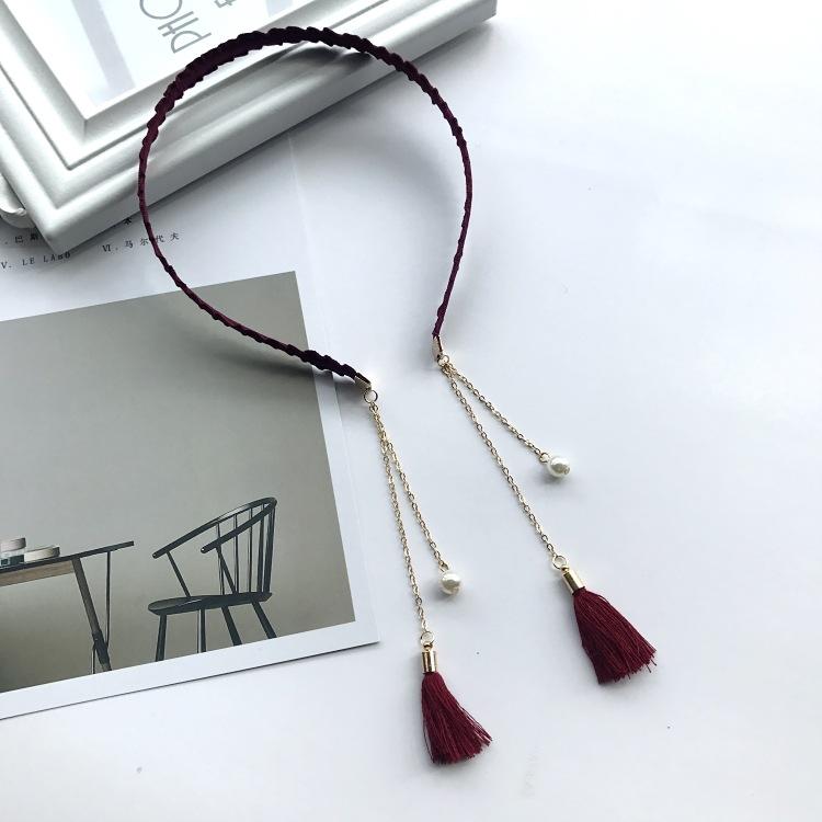 Simple fabric headband, flower pearl fake earrings, temperament versatile fringed pendant, headband, hairpin and hair accessories.
