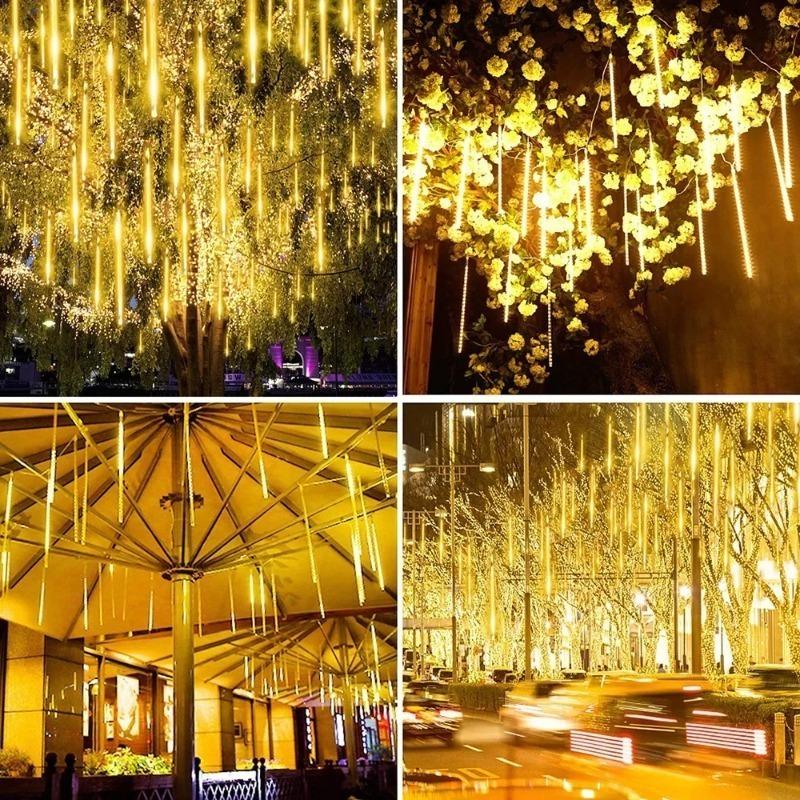 Solar Meteor Shower LED String Lights, Outdoor Waterproof Fairy Garland Lights for Christmas, Wedding, New Year, Home Garden Decor