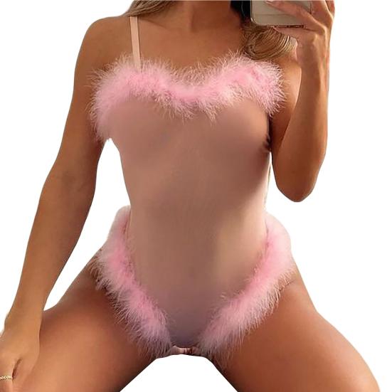 Body do nočního klubu Průhledná síťovina Skinny Bez rukávů Sexy Perspective Slim Fit Ultra tenký Fluffy