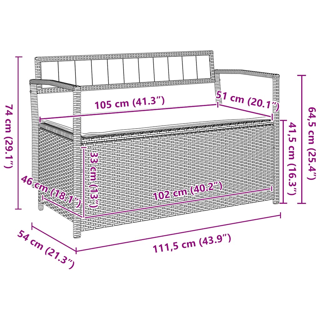 Garden Bench with Storage Space and Cushions Grey Poly Rattan
