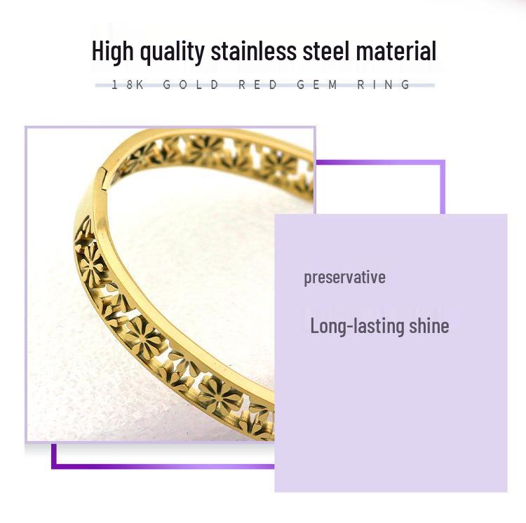 Edelstahl Schneeflocken Armreif: Weihnachten und Neujahr Offener Armreif aus Silber oder vergoldetem Titanstahl.