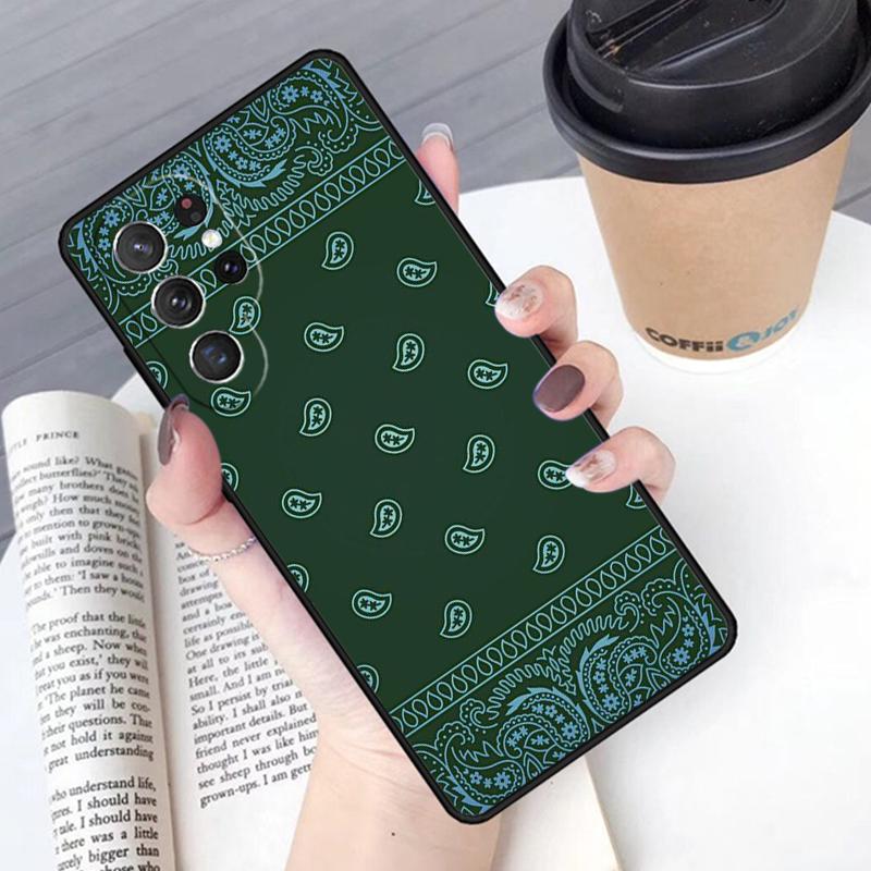 Black Bandana Paisley phone case Cover For Samsung Galaxy S24 S25 Ultra S21 S22 Ultra S10E Note 10 Plus Note 20 FE S23