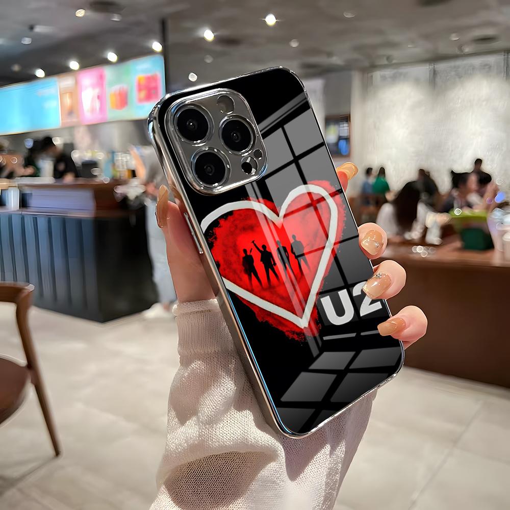 

Band U-U2 Phone Case For IPhone 17 Pro Max 15 Pro 16 14 Plus 12 13 Mini 11 Pro Shockproof Electroplated Glass Cover iPhone 12 Pro