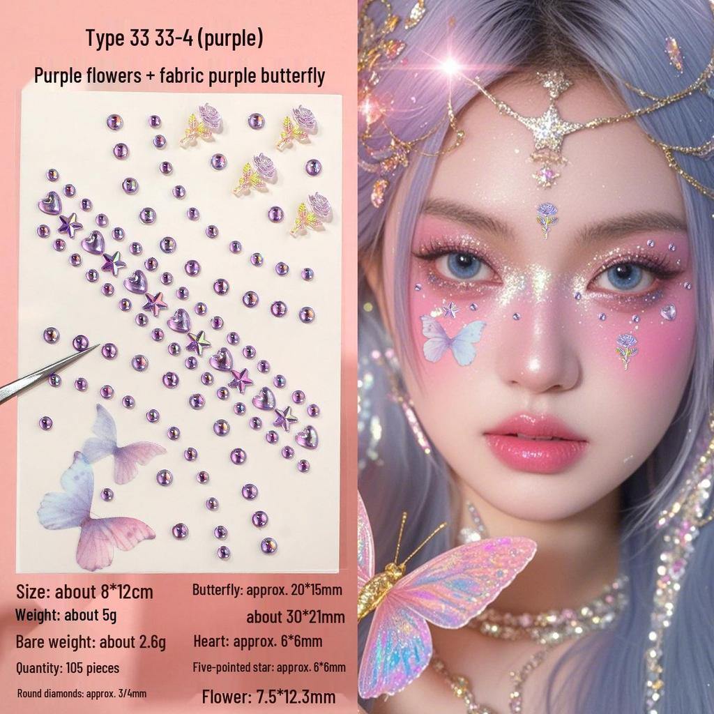 3D Butterfly & Star Face Sticker Set with Rhinestones & Pearls for Kids