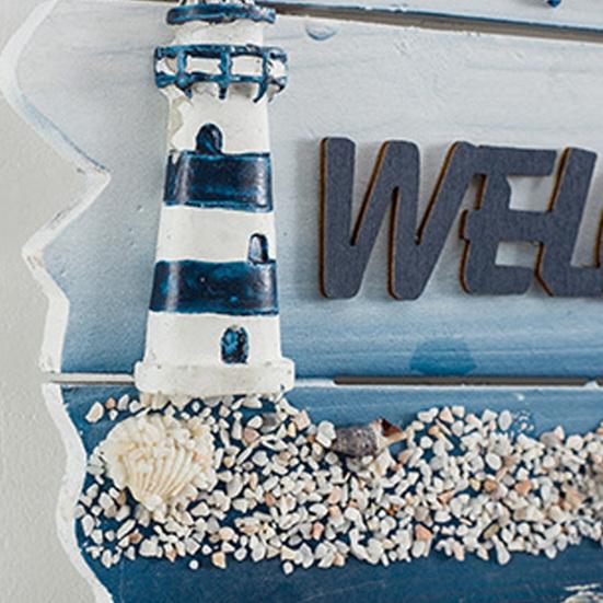 Coastal Welcome Sign Summer Ocean Beach Door Hanger with Hemp Rope Nautical Theme Wooden Hanging Plaque for Front Door Porch Home Wall Decor