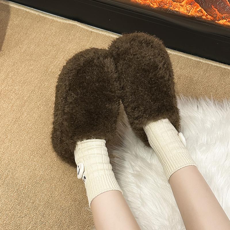 Simple thick-soled versatile bag head half slippers women's shoes wear 2025 new autumn and winter lazy fluffy shoes single shoes
