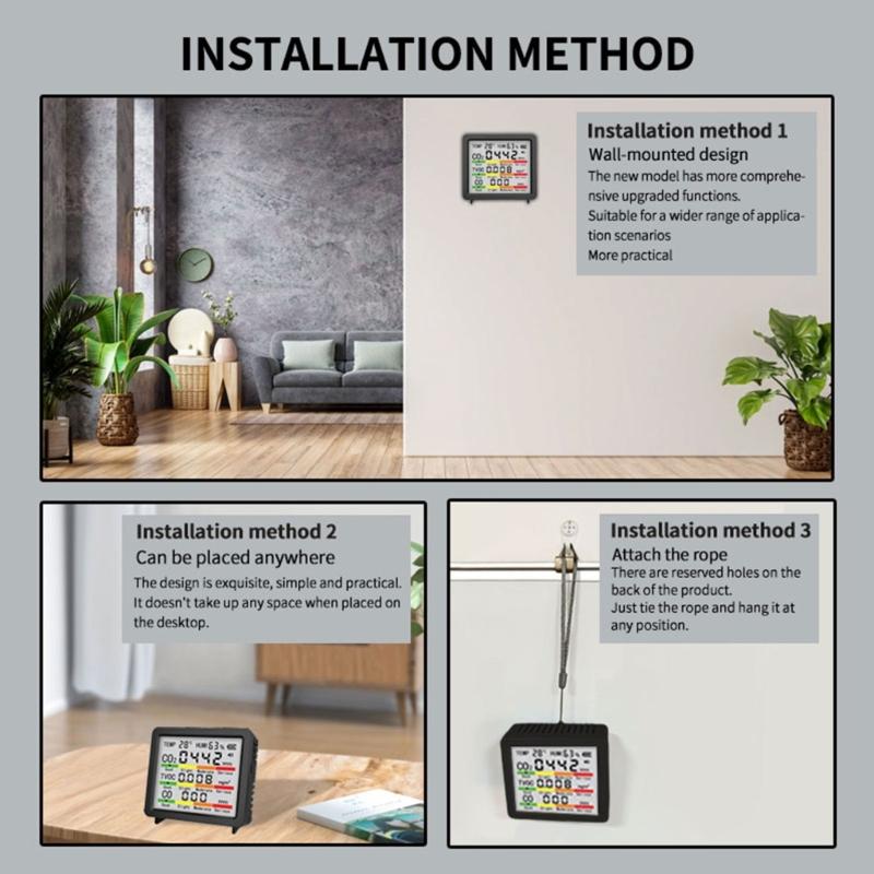 4inch Large Screen Multifunction Air Quality Monitor Including Temperature, Humidity, CO CO2 TVOC for Home