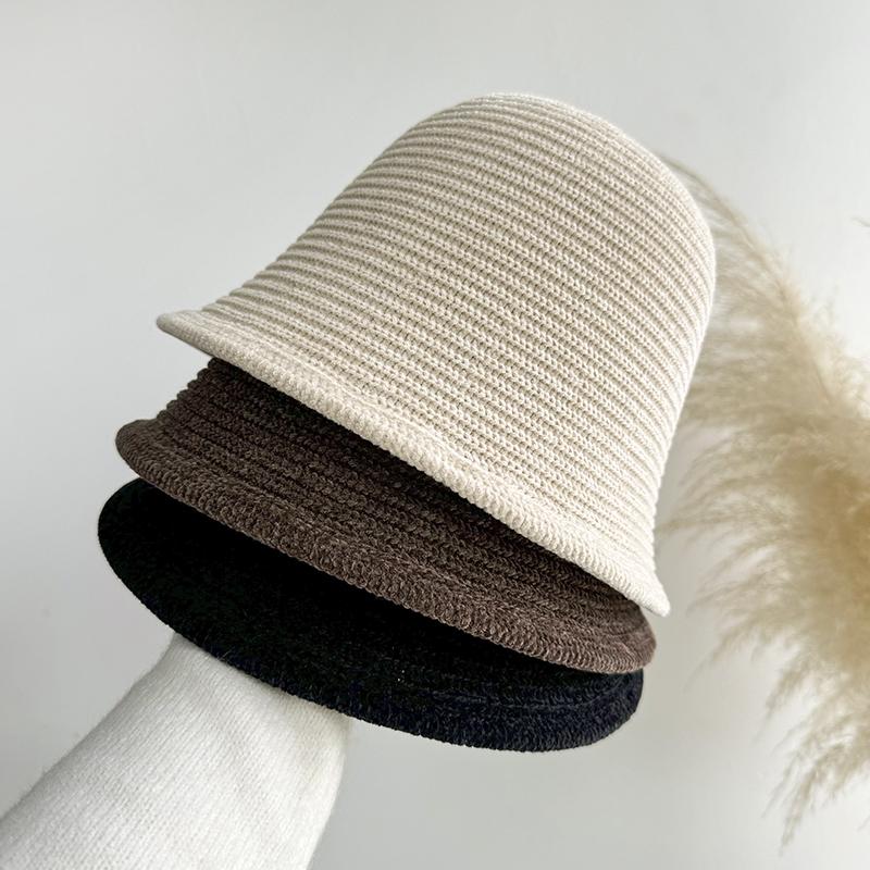 Retro warm knitted wool hat foldable small face big head circumference basin hat bucket hat autumn and winter ear protection hat