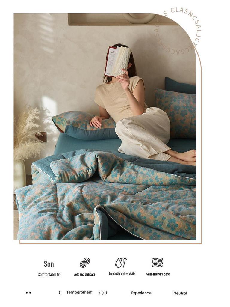 2026 A-Class Cotton Double Layer Jacquard Summer Quilt 4-Piece Set - Breathable, Non-Stuffy, Machine Washable Bedding