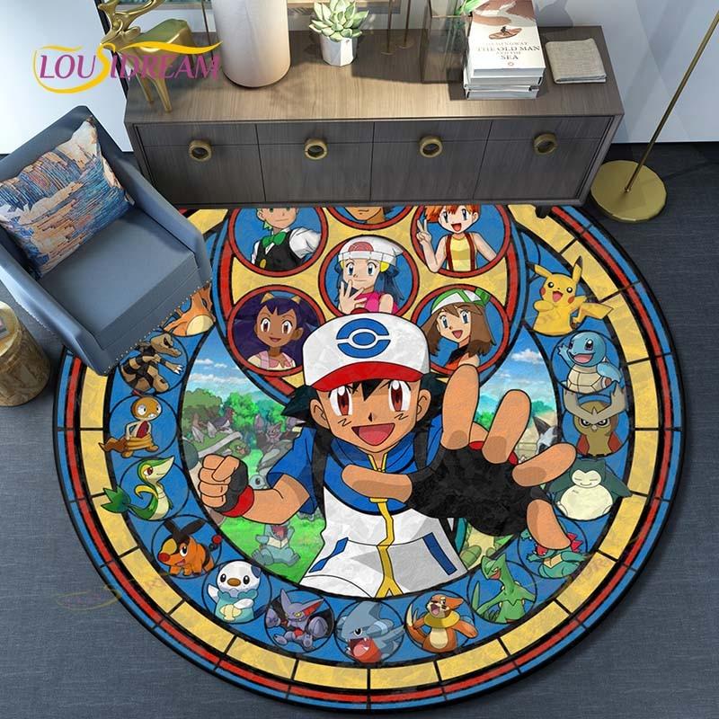 Cartoon Pokemon Round Carpet Fashion Cartoon Pictures Printed Round Area Rugs Parlor Bedroom Floor Mat Anti-slip  Area Rug  Rugs