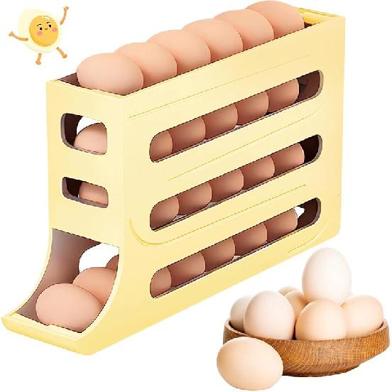 Egg Holder for Fridge, 4 Tiers Rolling Egg Dispenser, 30 Egg Container Refrigerator Egg Holder, Large Capacity Organizer Automatic Fridge Rolling Egg