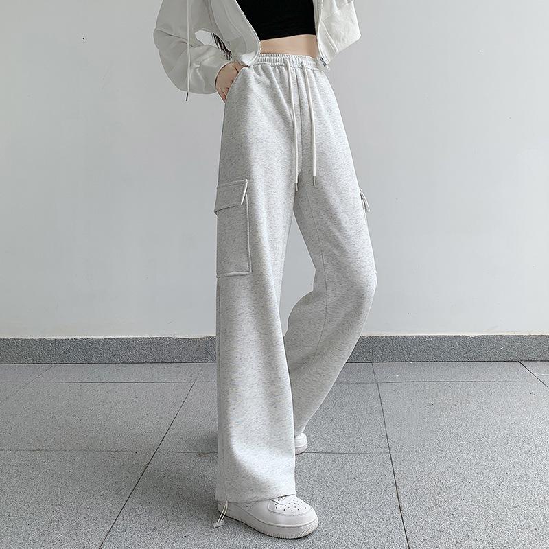 Wide-leg pants women's autumn and winter new casual leggings sweatpants loose fleece thickened sports tooling pants