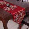 Classical New Chinese Style Birds and Flowers Table Runner Red Embroidery Table Flag Decoration for Wedding Party with Tassels