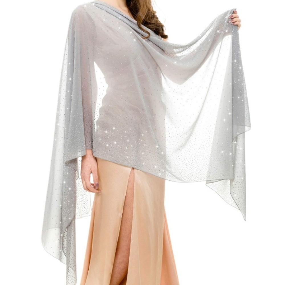 Rhinestone Women Chiffon Shawl Solid Color Soft Sparkling Sheer Wrap Breathable Thin Party Scarf