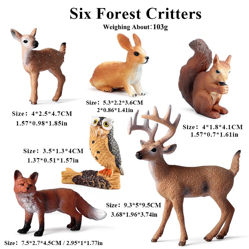 Oenux 8 Stück Wildtiere Wald Eule Fuchs Hirsch Eichhörnchen Hase Actionfigur Modell Miniatur Kuchenaufsätze Lernspielzeug Kinder Geschenk