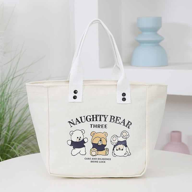 

1Pieces Classic Canvas Lunch Bag Cartoon Bear Picnic Tote Bag Large Capacity Handbag Mountaineering Bag Christmas Gifts белый