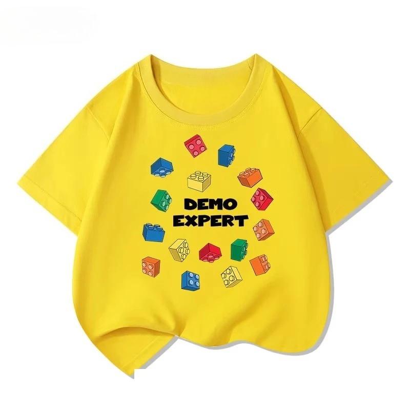 Lego educational cartoon print summer boys and girls 100 cotton short sleeved Tshirt 100