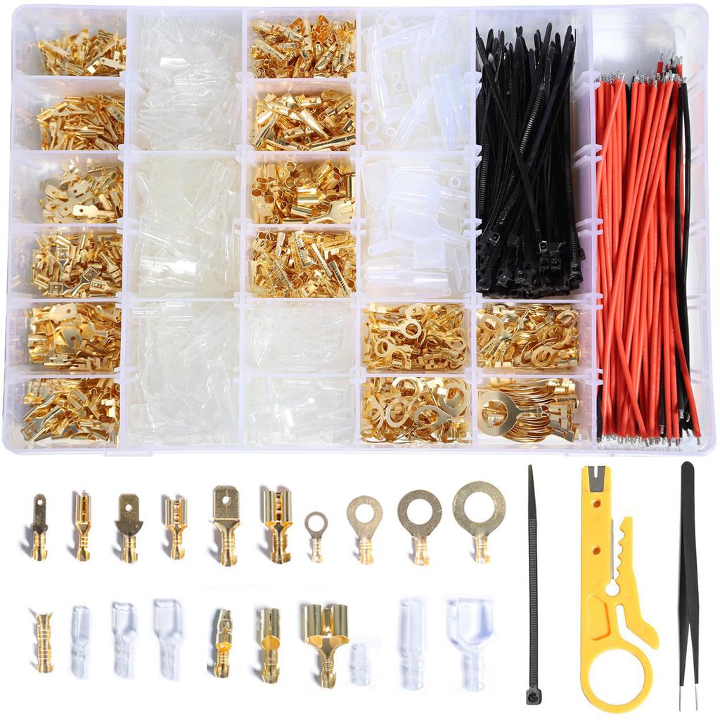 Comprehensive Electrical Spade Terminals set 1450pcs Male/Female Connectors Wiring Terminals Assortment for Enthusiasts