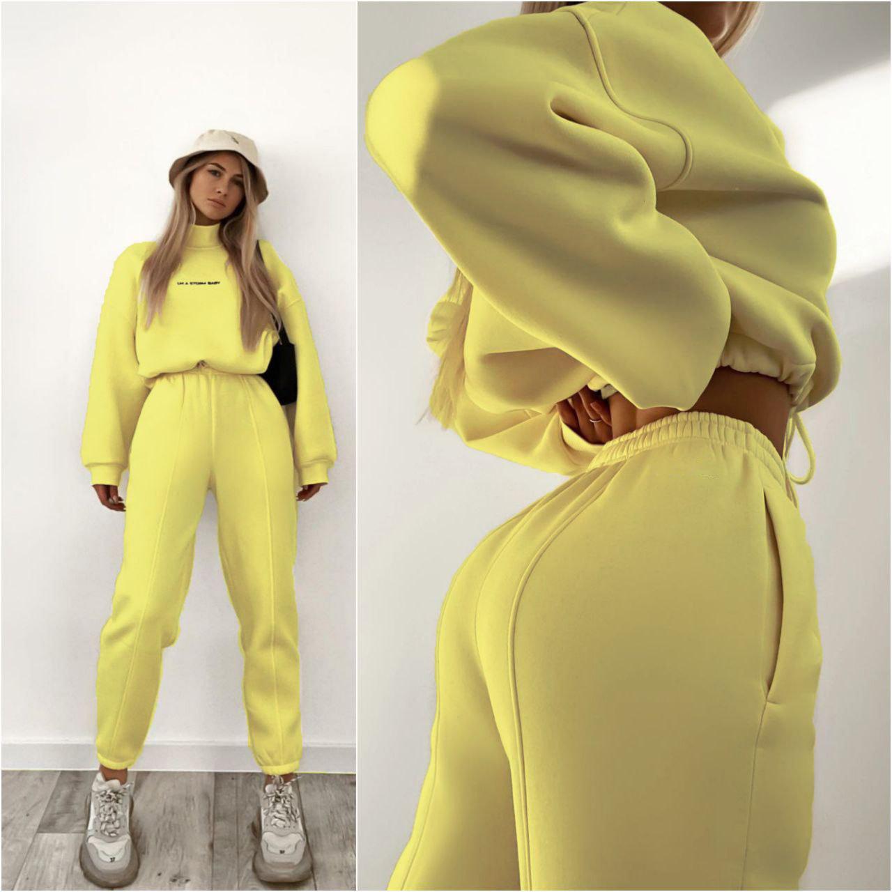 

autumn Women s Tracksuit Turtleneck Oversized Classic solid Two Piece Set Women Casual Yellow crop tops and Trouser Suits for Women streetwear S жовтий