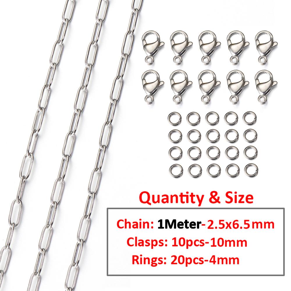 2Meters/1Meter Stainless Steel Chain Lobster Clasps Jump Rings Connectors Chains for Bracelet Necklace Jewelry Making DIY Kit