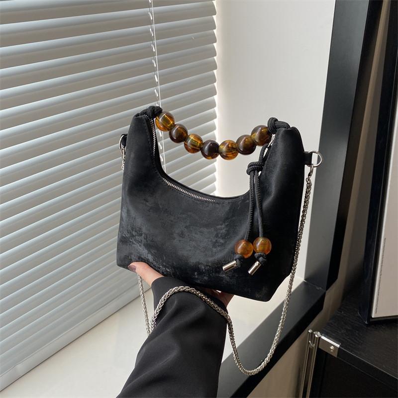 Elegante Schwarze Perlen-Bestickte PU-Handtasche Stilvolle Lässige Umhängetasche Für Damen