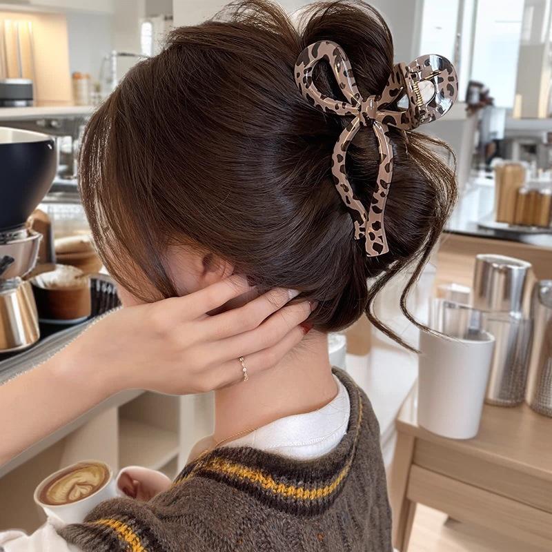 Large Leopard Print Bow Hair Clip for Thick Hair - Shark Style Accessory for Women