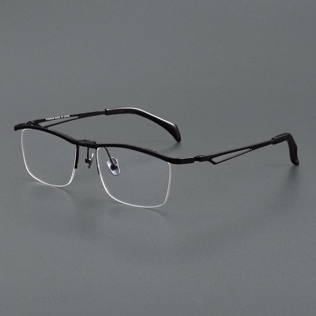 Classic Square Half-Frame Titanium Flip-Up Glasses for Large Faces, Style 11489