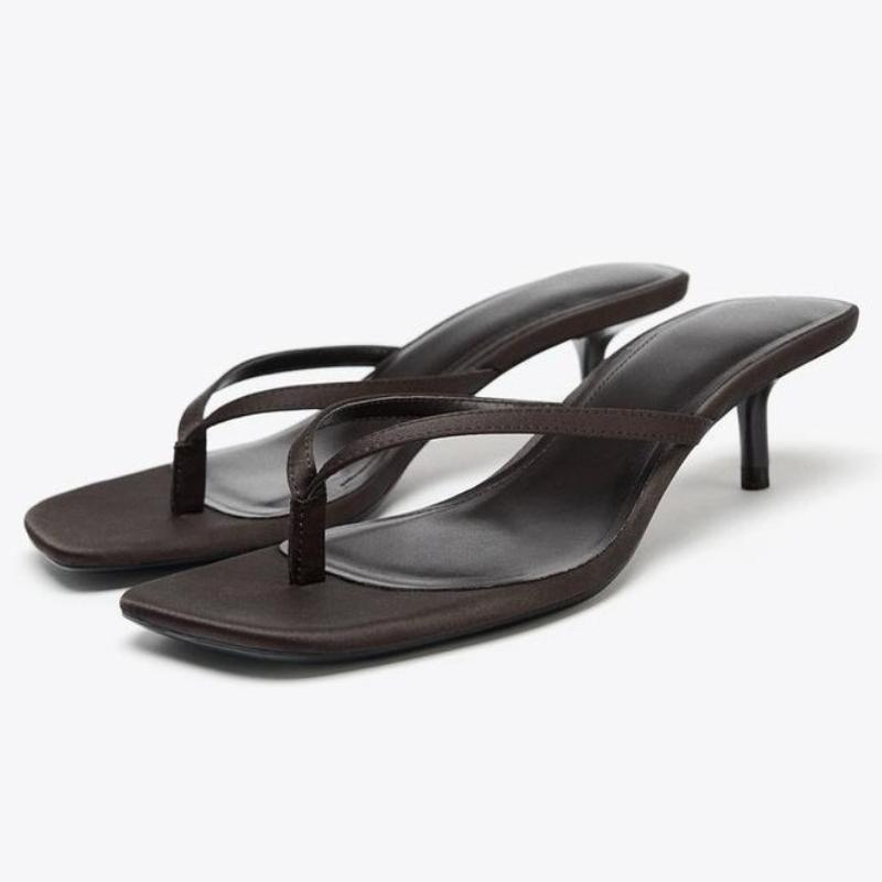 Fashion High Quality Black Silk Kitten Heel Design Brand Slipper Women Cozy Clip Toe Flip Flop Elegant Square Toe Thin Heel Slide Sandal