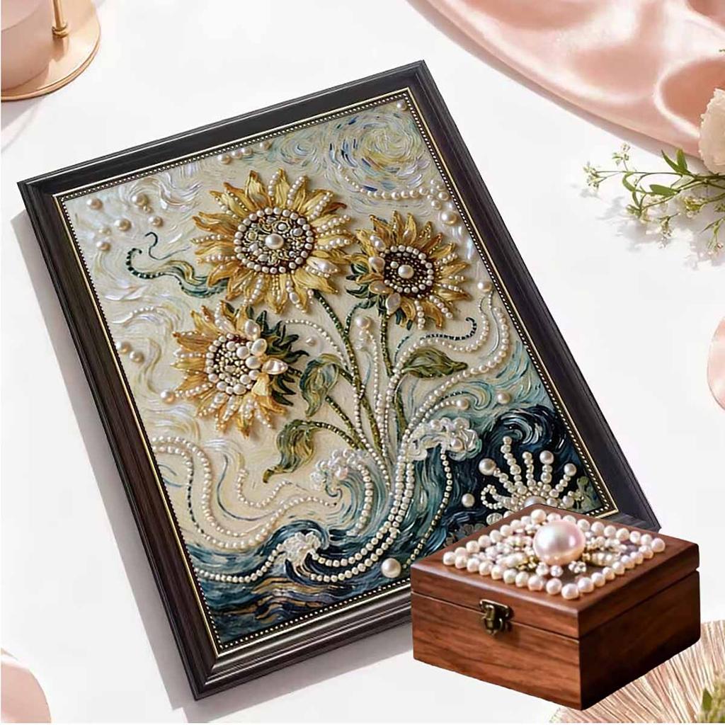 Pearl The Charming Sunflowers DIY Diamond Art Kits 15.7x19.6inch Gem Art Diamond Painting Kits Without Frame for Adults Gift Idea Home Wall Decor