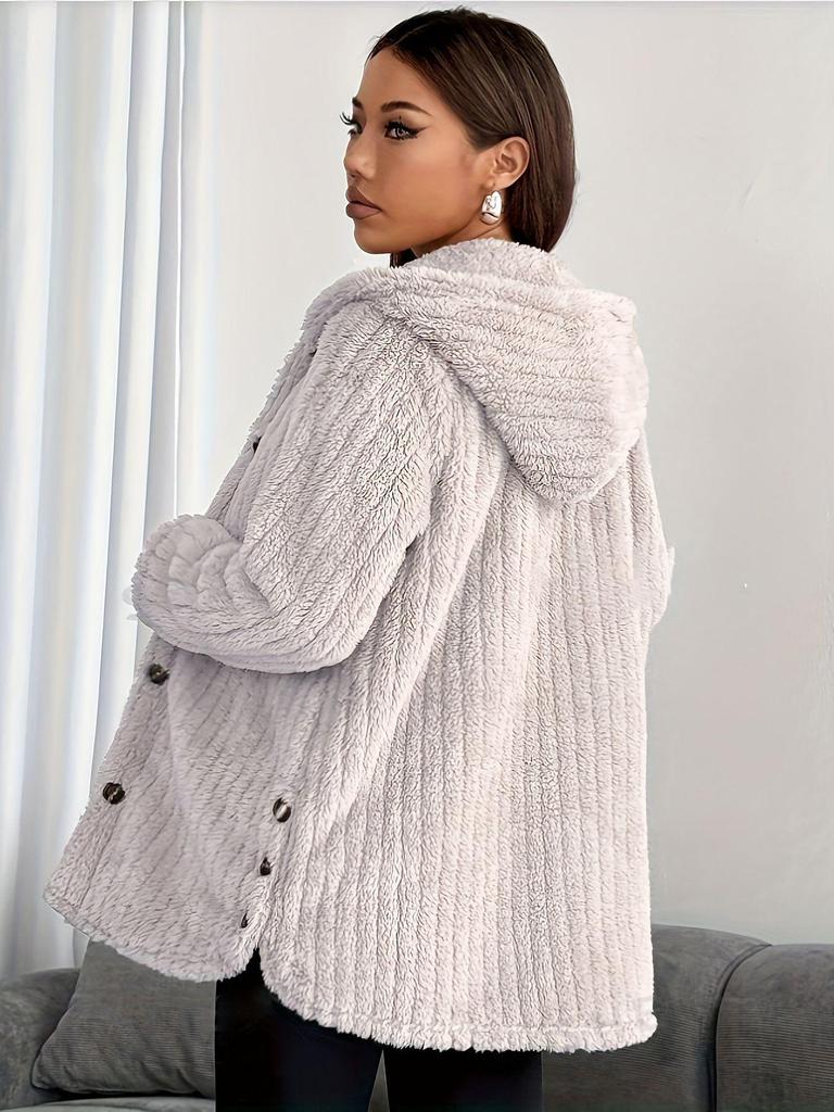 Cappotto di Peluche Morbido da Donna Autunno/Inverno 2025 Europa, Colore Unito, Manica Lunga, con Cappuccio, Vestibilità Larga