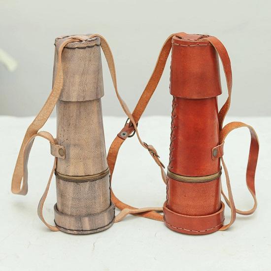 Brass Spyglass Telescope with Leather Cover Strap Nautical Pirate Décor Steampunk Gift  Working Monocular Gift Set Of 2