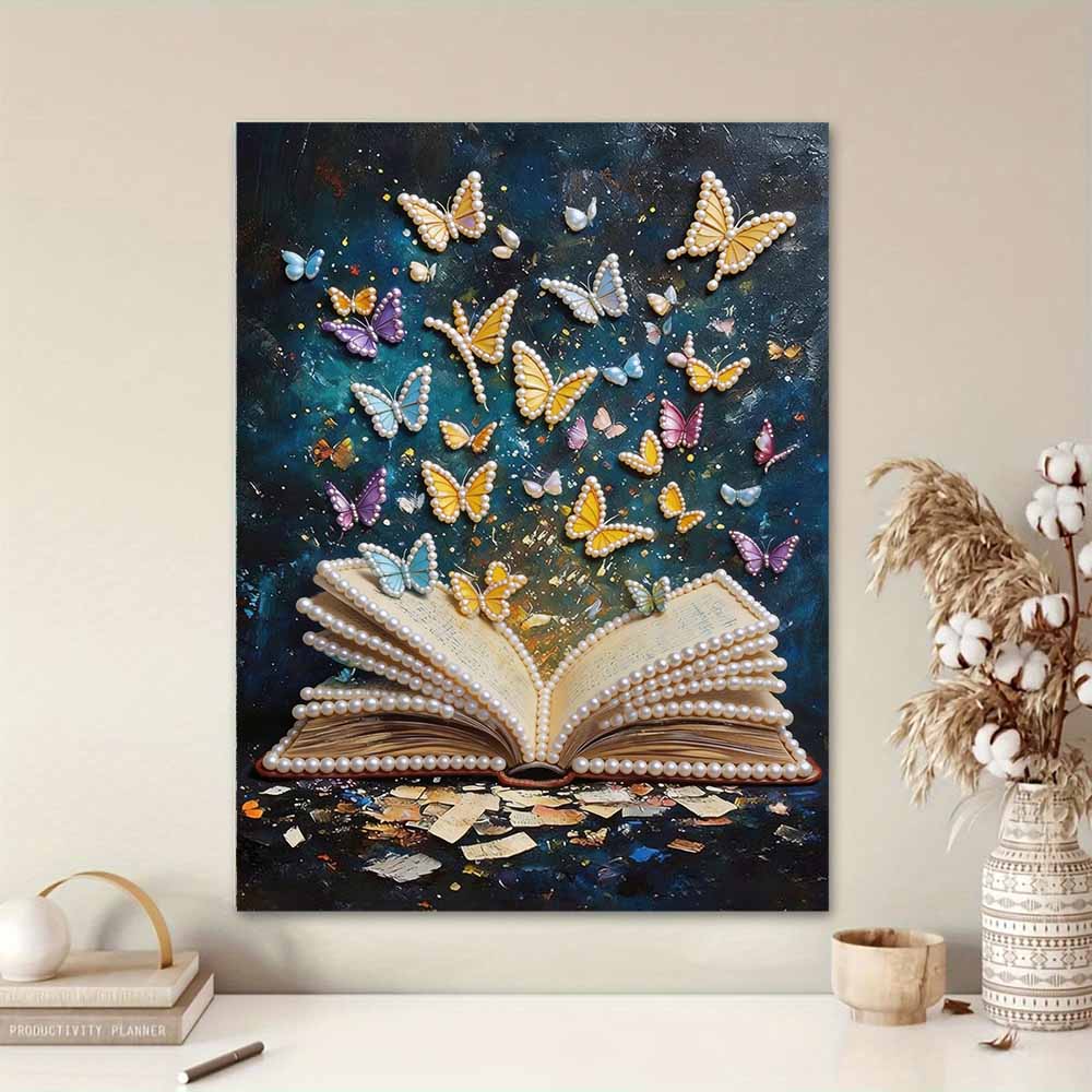 DIY 5D Butterflies in The Book Pearl Art Kit No Frame Pearl Diamond Painting for Adults 30x40cm Floral Gem Art for Home Wall Decoration & Craft Gift