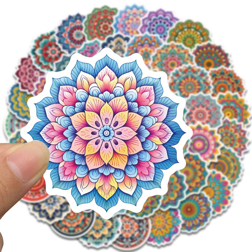 50/100PCS Cool Mandala Flower Stickers Flower Painting Laptop Graffiti Decoration Retro Luggage Skateboard Waterproof Decals