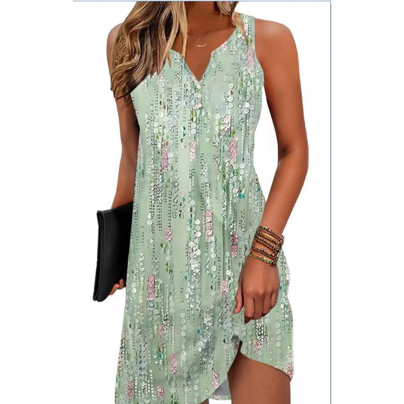 Summer New Printed Suspender Women's Fashion and Comfortable V-Neck Sleeveless Dress