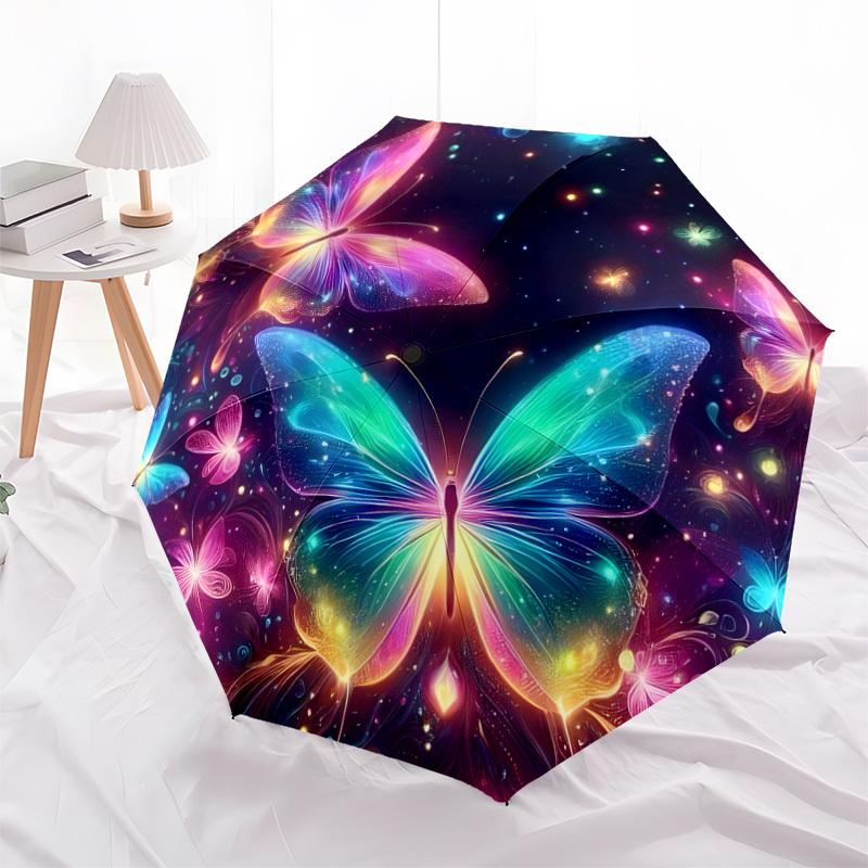 1 pièce Papillons Colorés dans un Parapluie Nuit Fantastique avec Manche en Plastique, Convient à Toutes les Saisons Maison Voyage Parapluie ExtérieurDD1207
