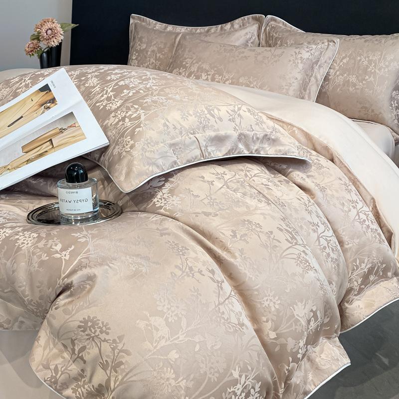 Ice Silk Jacquard Bedding Set Four-piece Set Silk Skin-friendly and Silky High-end Bed Sheet Quilt Cover Pillowcase