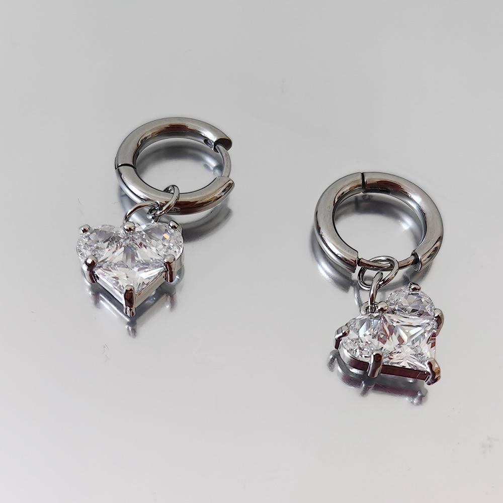 Stainless Steel Vacuum Plated Ear Buckle Sweet Cool Copper Inlaid Zircon Love Pendant Earrings Versatile Earrings Neutral