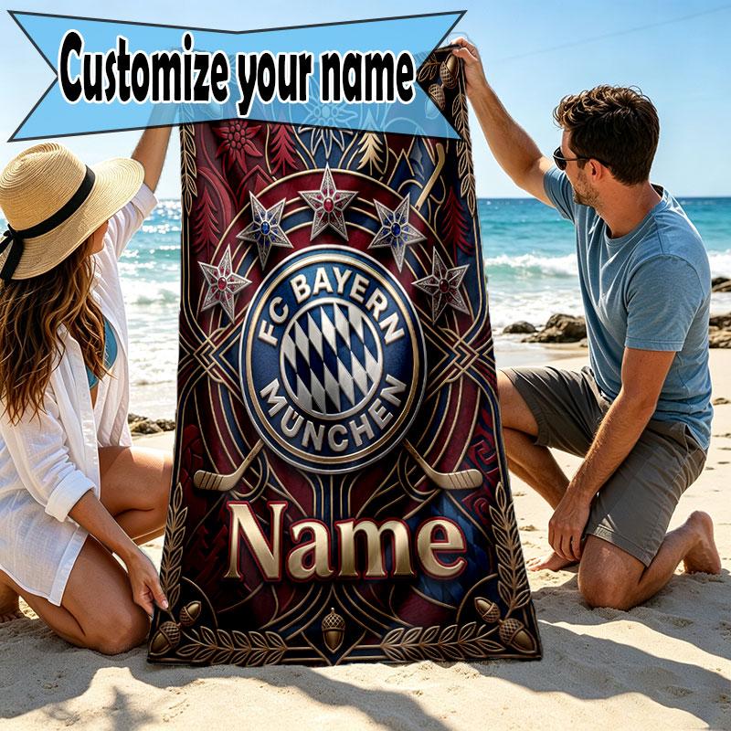 Custom Name Personalized FC Bayern Munchen Print Beach Towel, for Trip Camping Beach Party Home Decor, Birthday Gift for Family & Friends