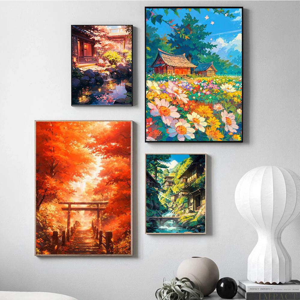 Anime Style Japanese Landscape Torii Prints Poster Canvas Painting Modern Wall Art Pictures For Living Room Bedroom Home Decor