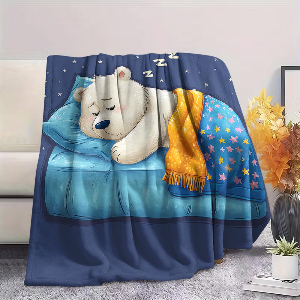 Polar Bear Print Flannel Blanket, High quality Comfortable for All Seasons, Home Decor, Warmth and Comfort, Perfect for Christmas Gifts