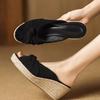Fashion Black Butterfly Fish Mouth Wedge Heels Thick-soled Sandals for Women Summer New French Versatile Straw Woven High Heel Slippers