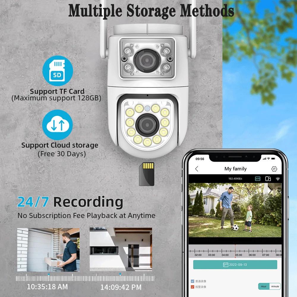 4K 8MP Dual-lens PTZ Wifi Tuya Smart Outdoor Home Security Dual Screen Camera HD Night Vision CCTV Video Surveillance
