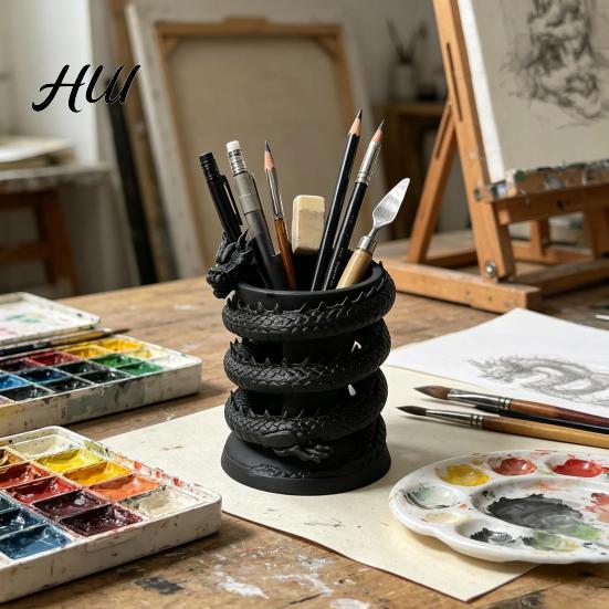 Student Desk Accessory 3D Printed Dragon Pen Holder, Mystical Fantasy Pencil Teacher Gift Holder Cup, Desktop Makeup Brush for Home, Office