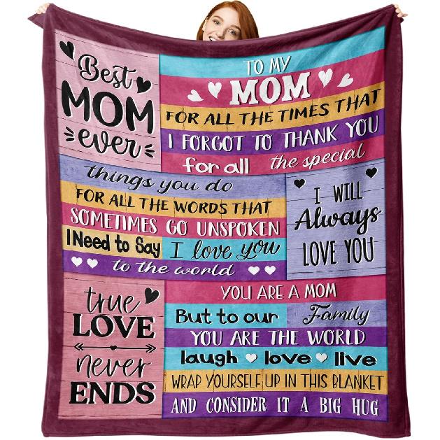 Gift for Mom from Daughter Son Flannel Throw Blanket, for Mama, Birthday Ideas, Best Mom Ever Present for Women, Soft Farmhouse Bedding Sofa Blankets