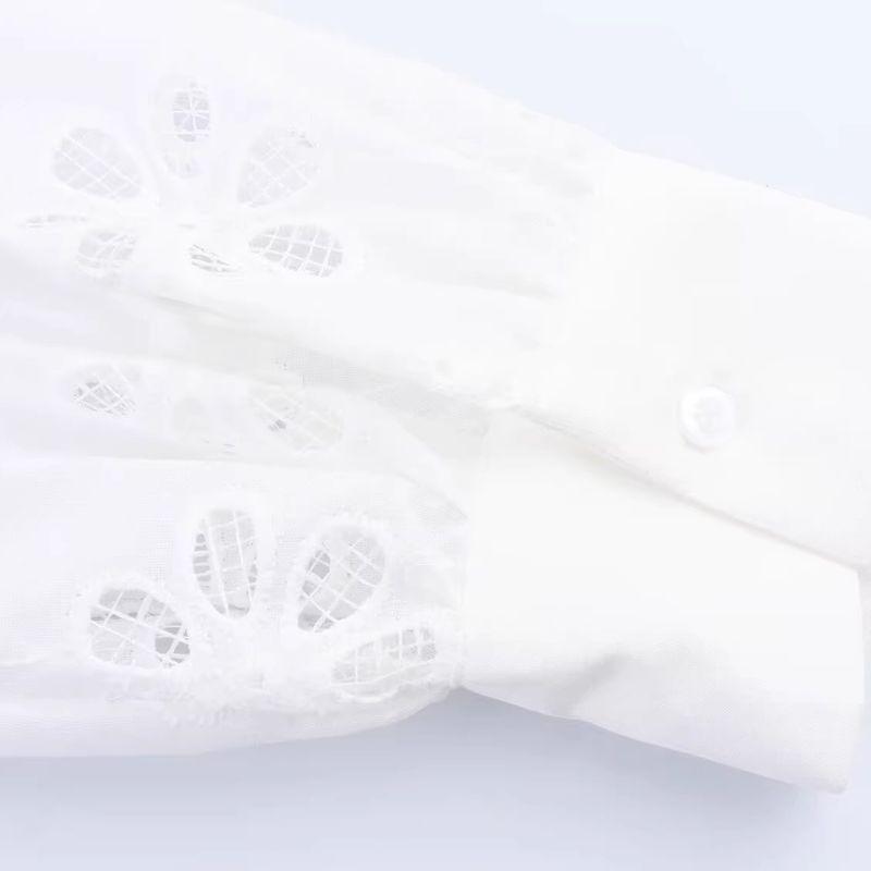 Kaslead New Women clothes Western Style Fashion Simple and Versatile Temperament Water Soluble Embroidery Shirts Top
