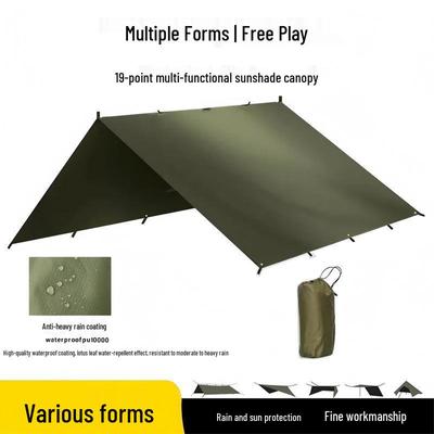 Outdoor Multifunctional Awning: 19 Hanging Points, Black Glue, Silver-Coated, Rainproof, Sun-Protection Canopy for Camping and Sunshade.